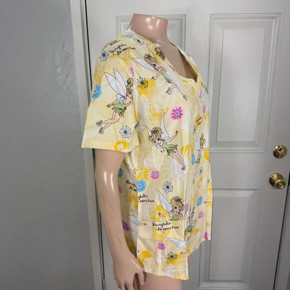 NEW Disney Tinkerbell Womens Shirt Small Scrub Top Tinkerbell Cotton S/S ZZ10 - Picture 4 of 7